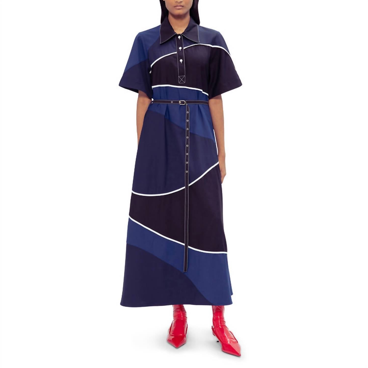 LOVEBIRDS Classic Colour-blocked dress in onyx midnight blue navy - women's dress