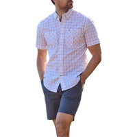 Tom Beckbe Tidewater Short Sleeve Shirt in coral plaid - men's t-shirt