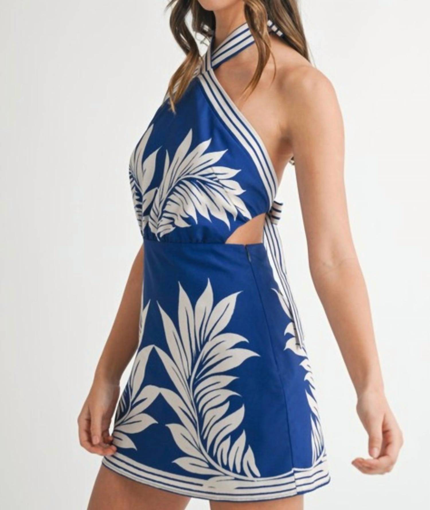 Mable - PLACEMENT PRINT HALTERNECK MINI DRESS