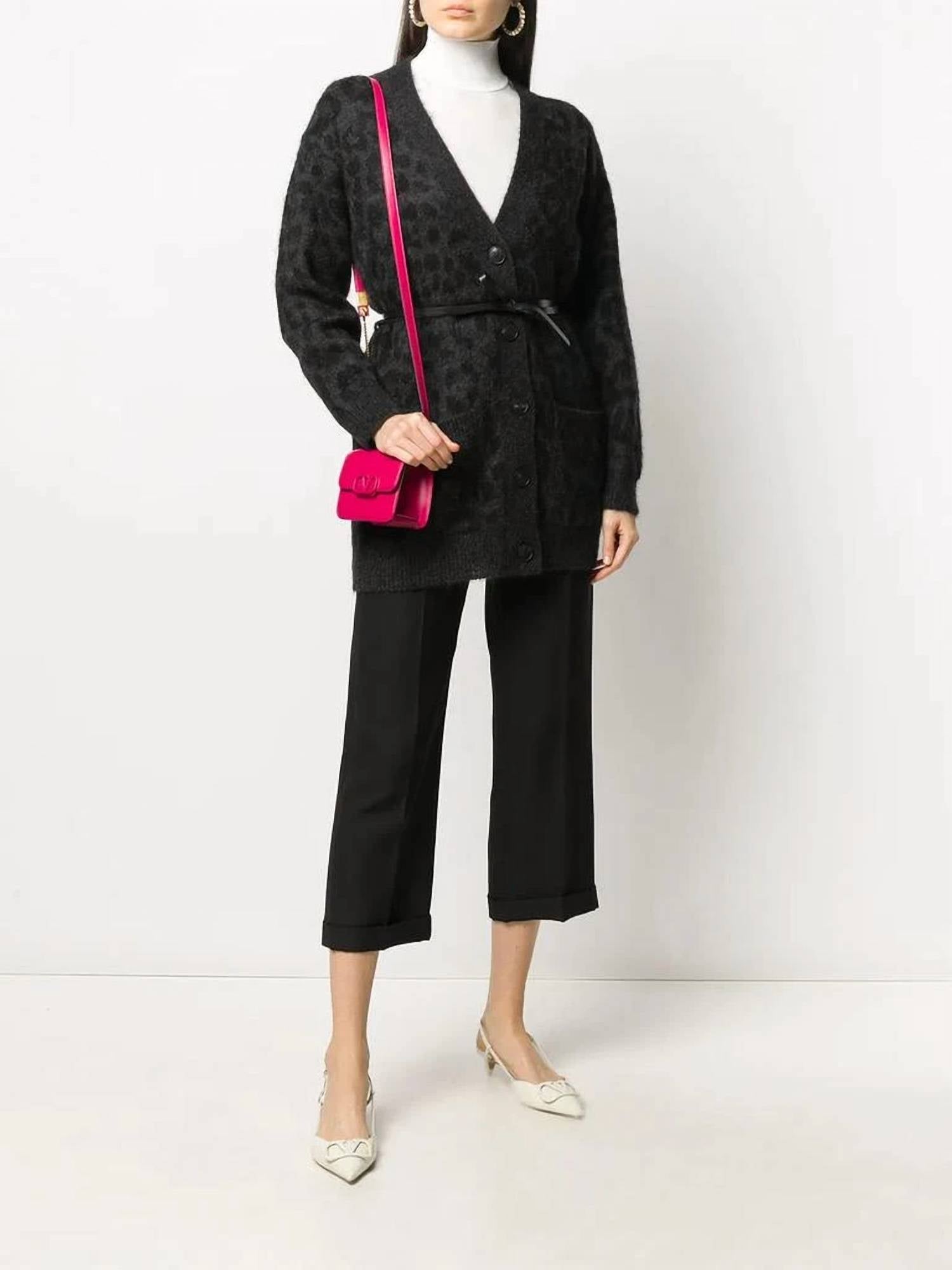 Valentino - Leopard Pattern Belted V Neck Cardigan