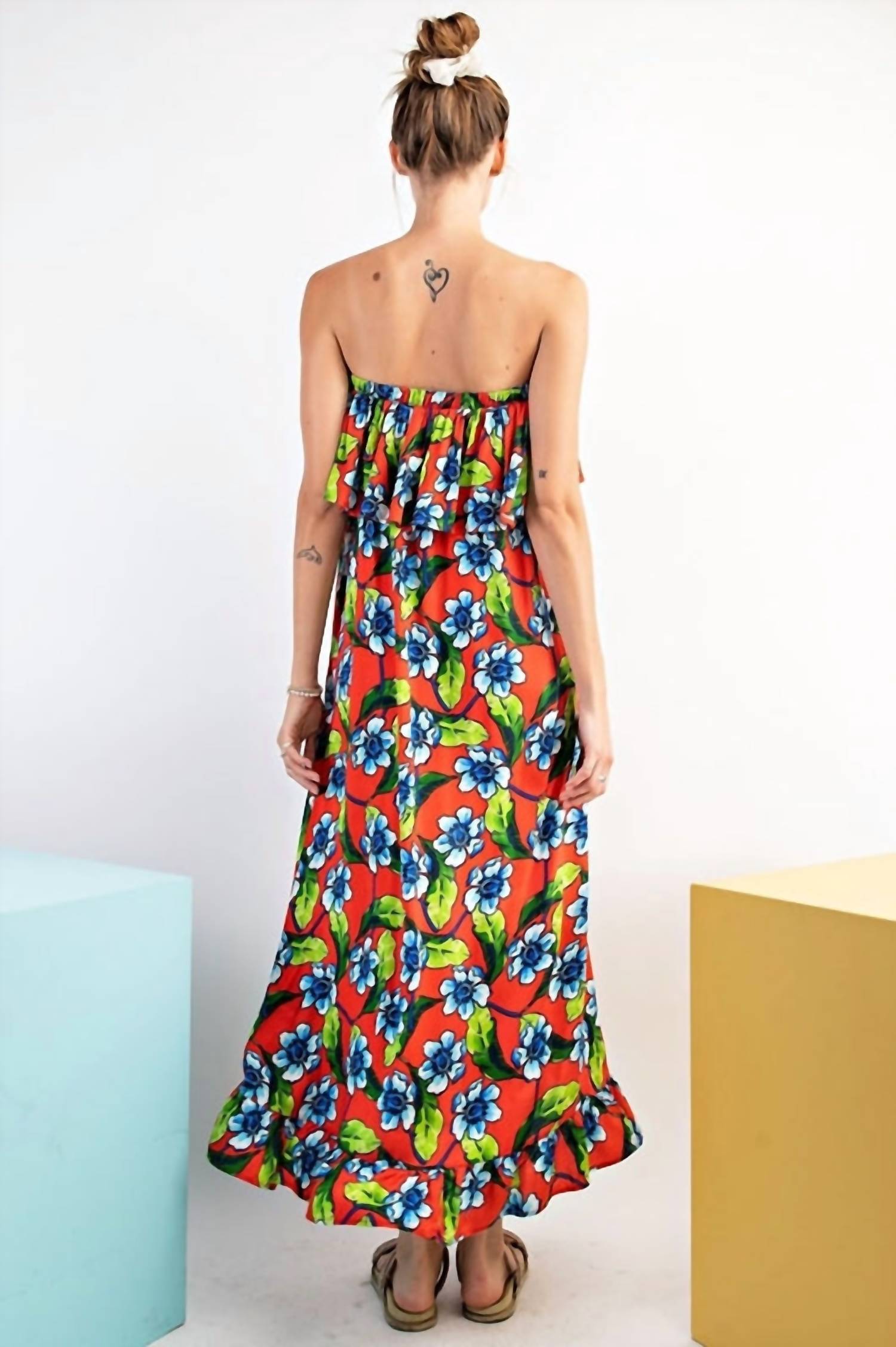Easel - Floral Assymetrical Strapless Dress