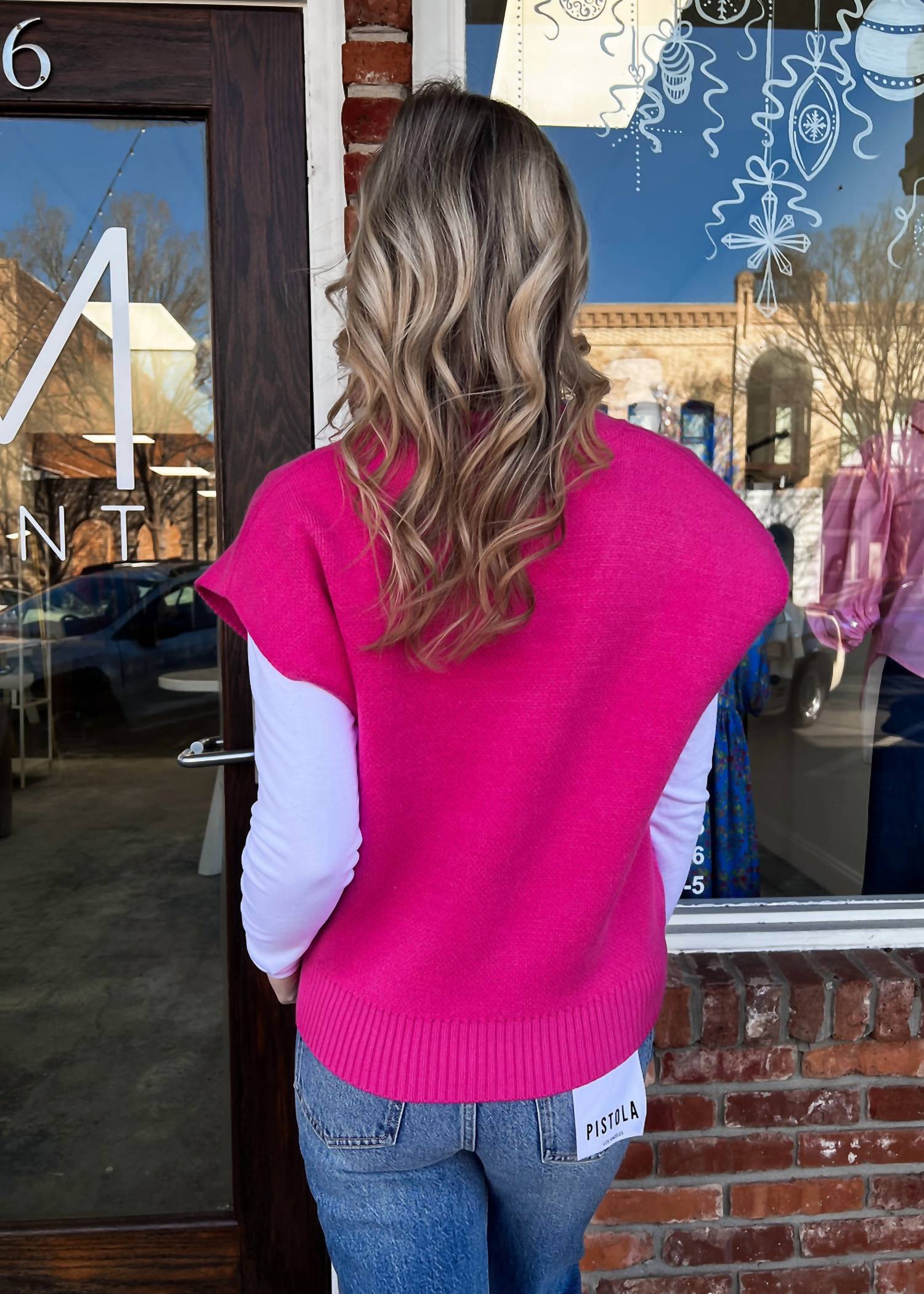 Sincerely Ours Emma Ribbed Knit Vest in fuschia - women's blouse - detail view