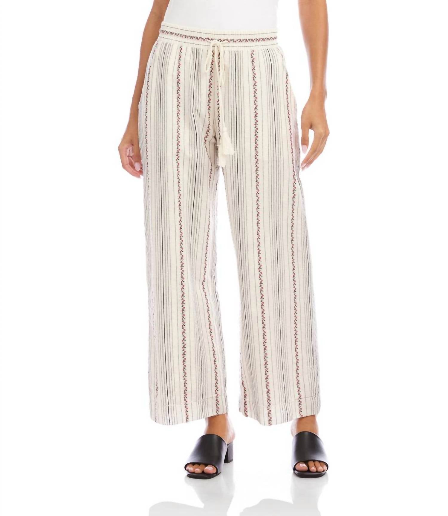 Karen Kane - Stripe Embroidered Cropped Drawstring Pants