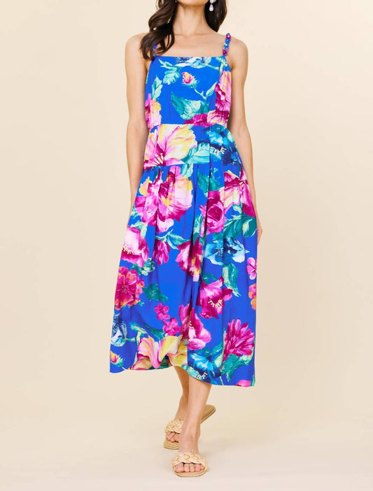 Skies Are Blue - Braided Strap Floral Print Dress