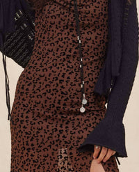 Promesa - Flocked Leopard Mesh Cowl Neck Maxi Dress