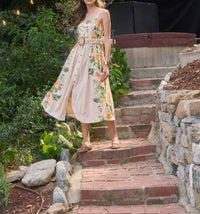 Moon River - Floral Print Belt Detail Sleeveless Midi Dress