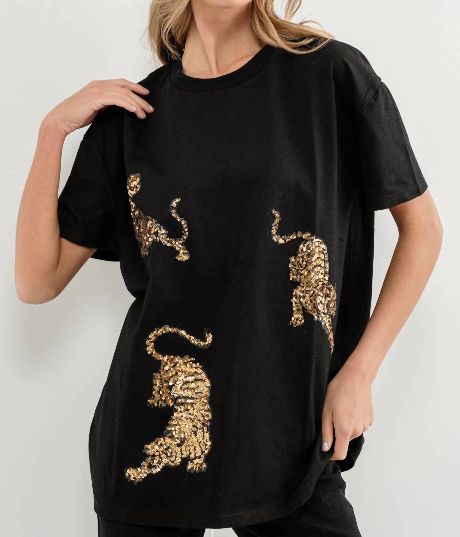 Blue B - Embellished Sequin Tiger T-Shirt