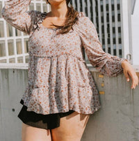 Oddi - Floral Tiered Woven Top - Plus