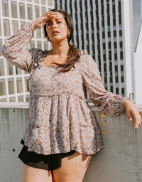 Oddi - Floral Tiered Woven Top - Plus