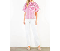 Thml - Main Street Style Gingham Puff Sleeve Tie Top