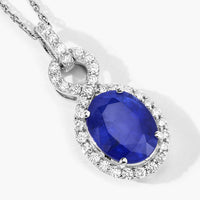 Diana M Jewels Women's Oval Natural Ceylon Blue Sapphire Pendant Necklace (2.92 Ct) - Signature in 18k white gold - women's jewelry - detail view