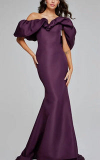 Jovani - Jovani Off-Shoulder Gown with Dramatic Ruffled Sleeves