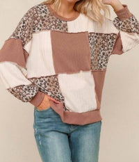 1 The Woman Rib Cable Knit Leopard Pullover Knit Top in rust - women's sweater