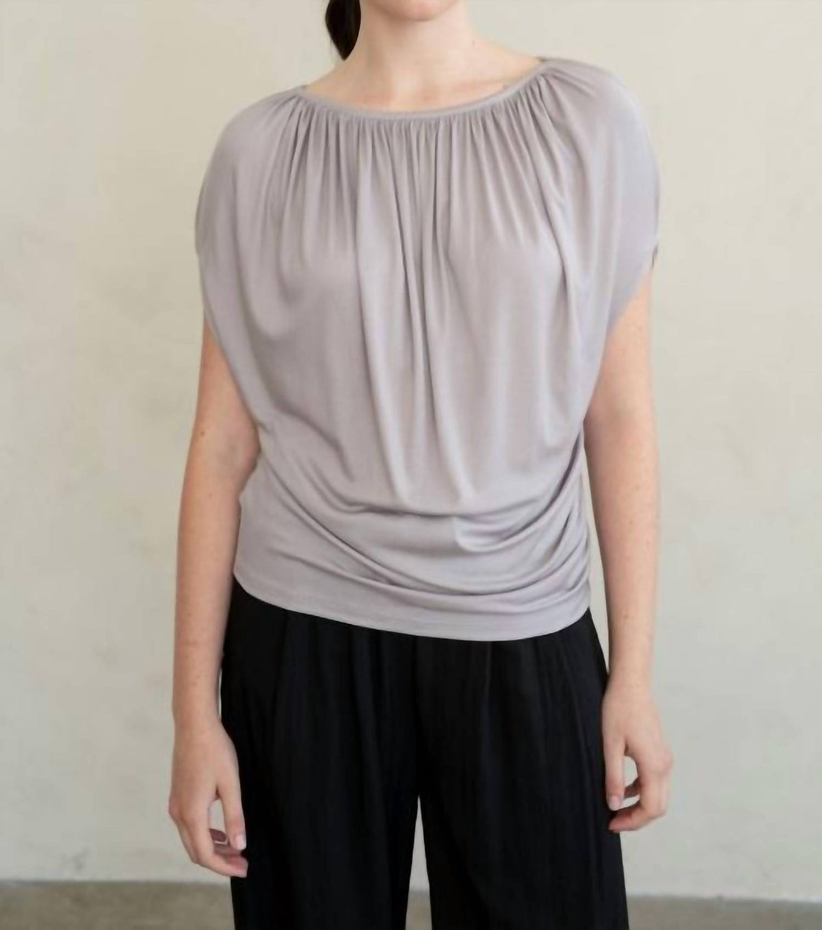 Elle Grey - Draped Gathered Neckline Blouse