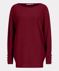 Esqualo - Batwing Buttoned Cuff Basic Knit Sweater