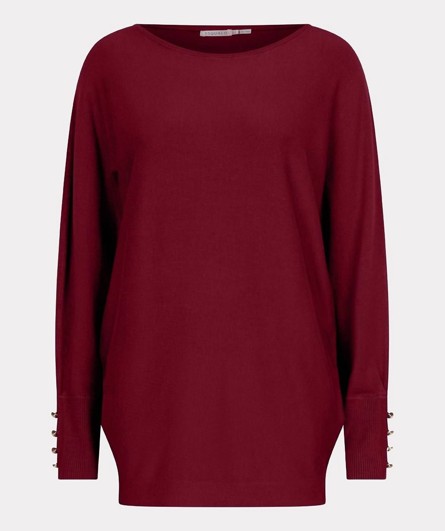 Esqualo - Batwing Buttoned Cuff Basic Knit Sweater