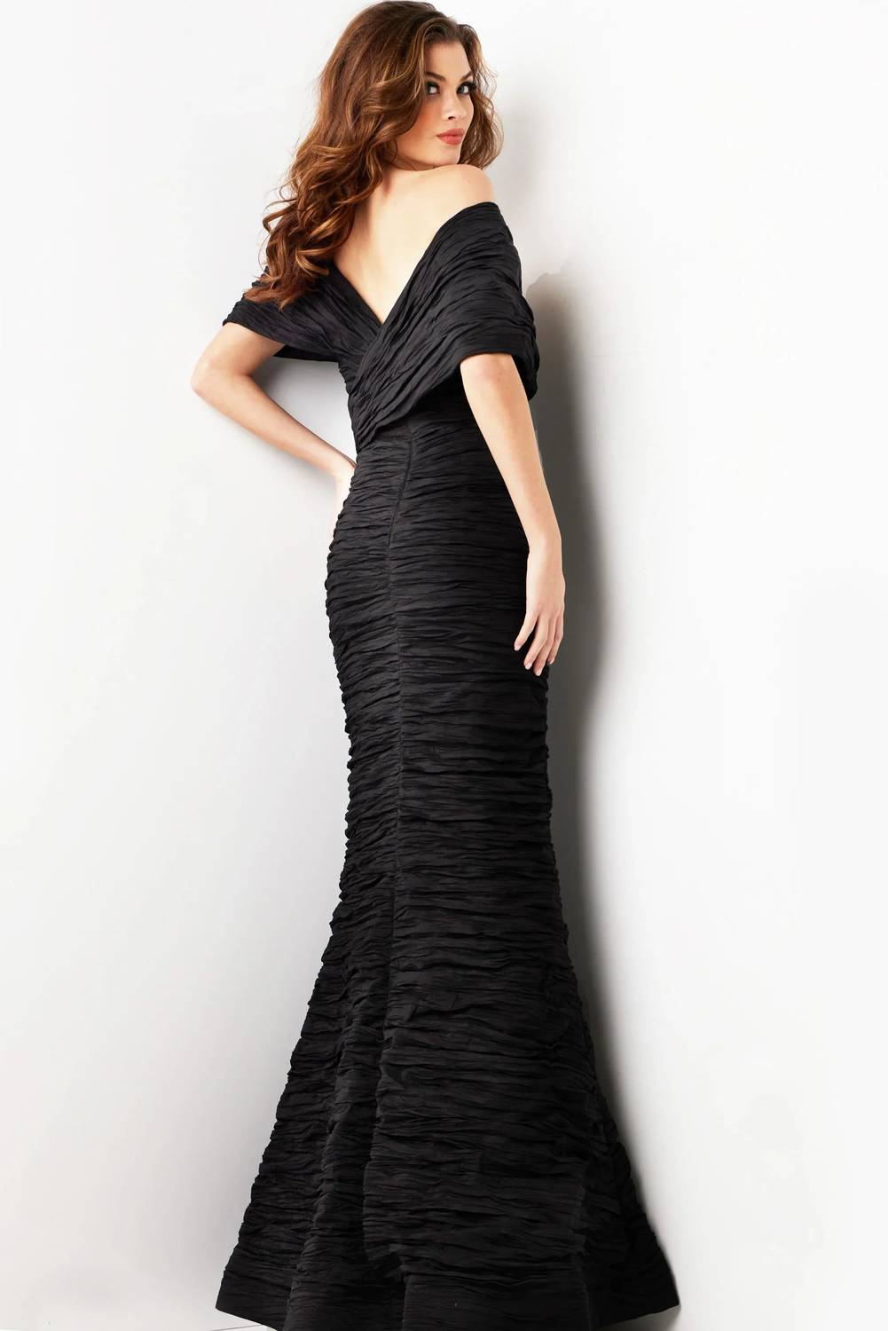 Jovani - Ruched Off-shoulder Gown