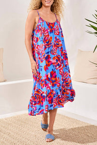 Tribal - Braided Straps Flounce-hem Midi Dress