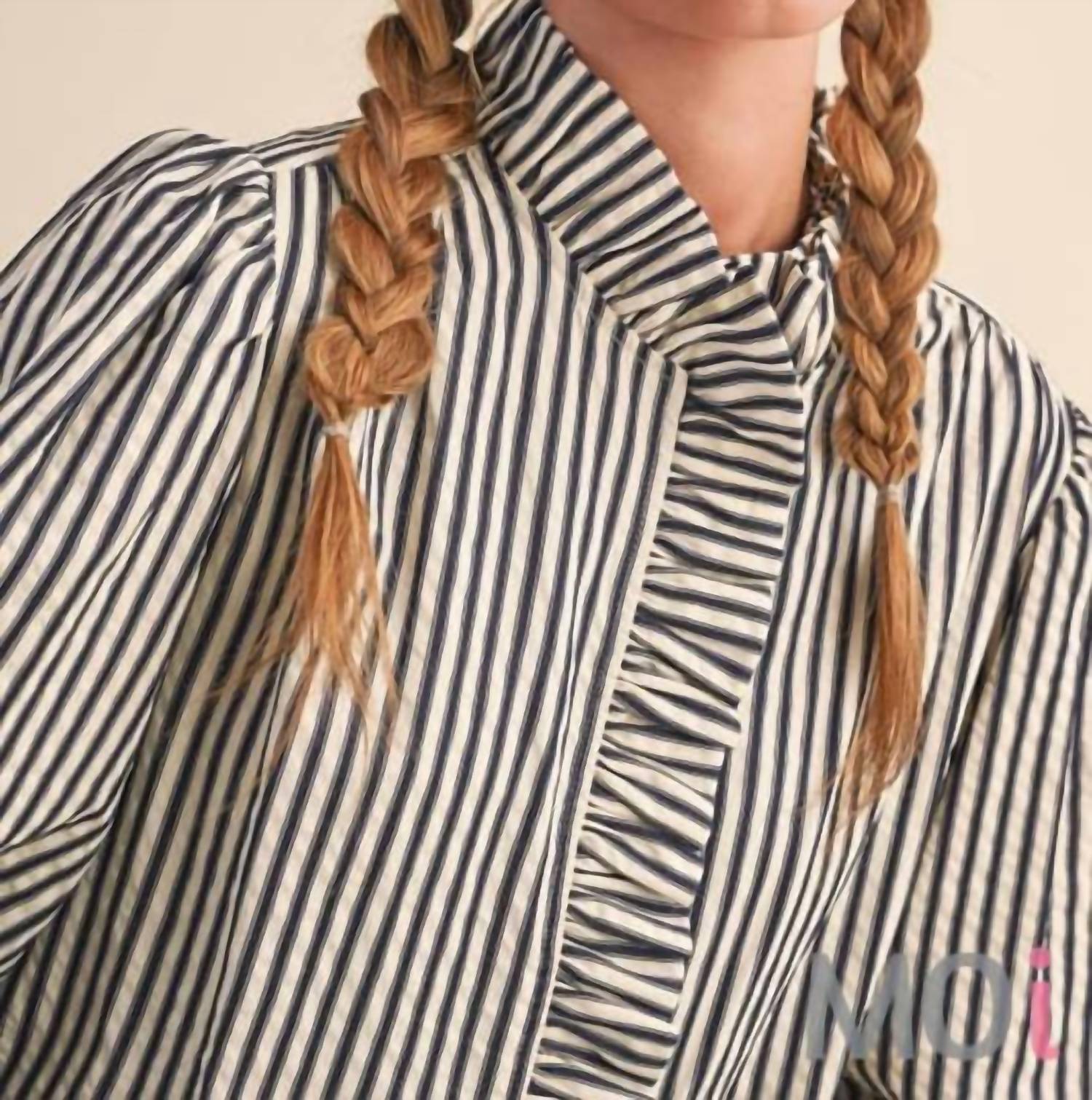 &Merci - Striped Ruffle Button Down Shirt