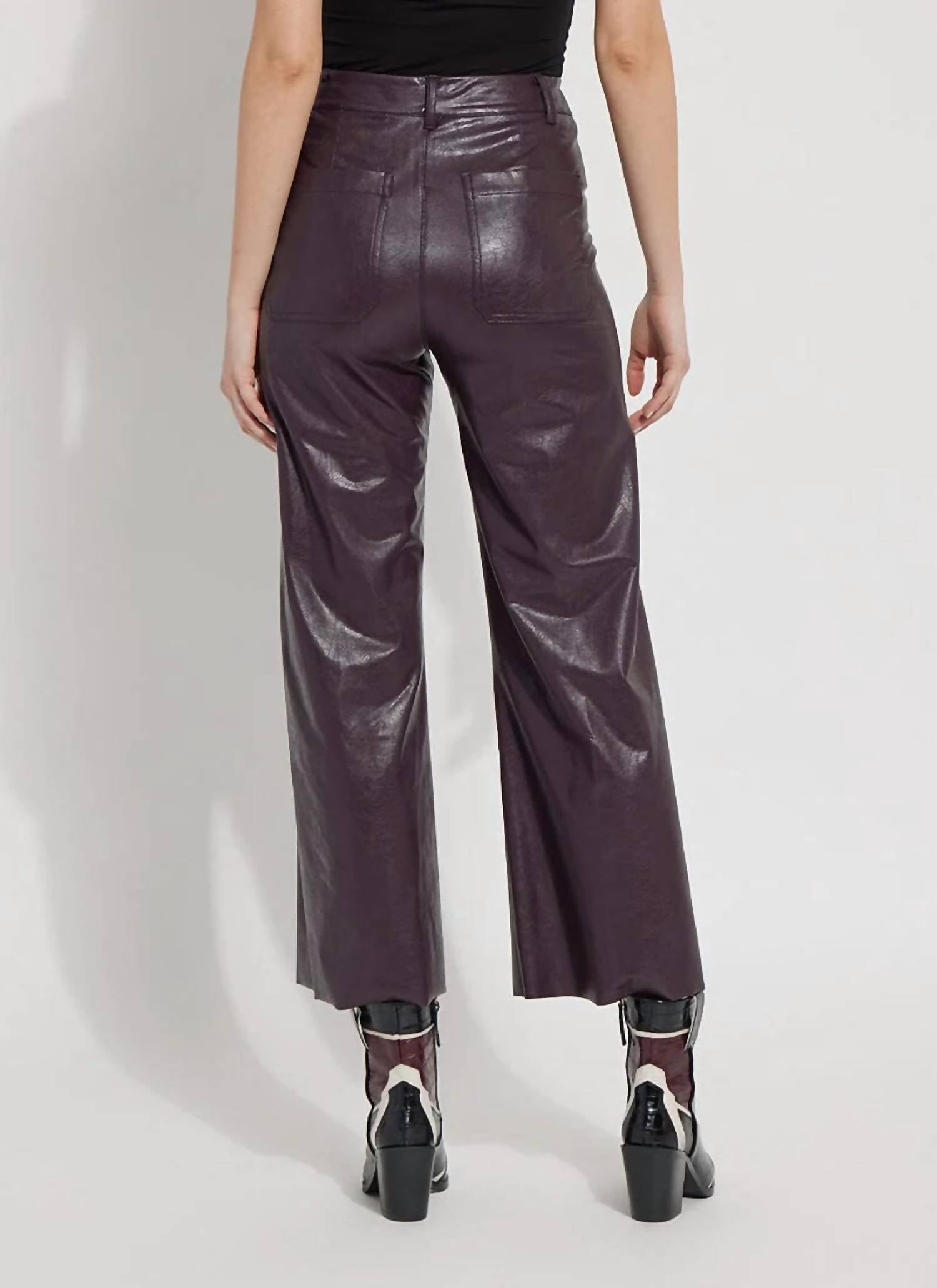 Lysse Hi Waist Vegan Leather Wide Leg Pants in double espresso - women's pants - detail view