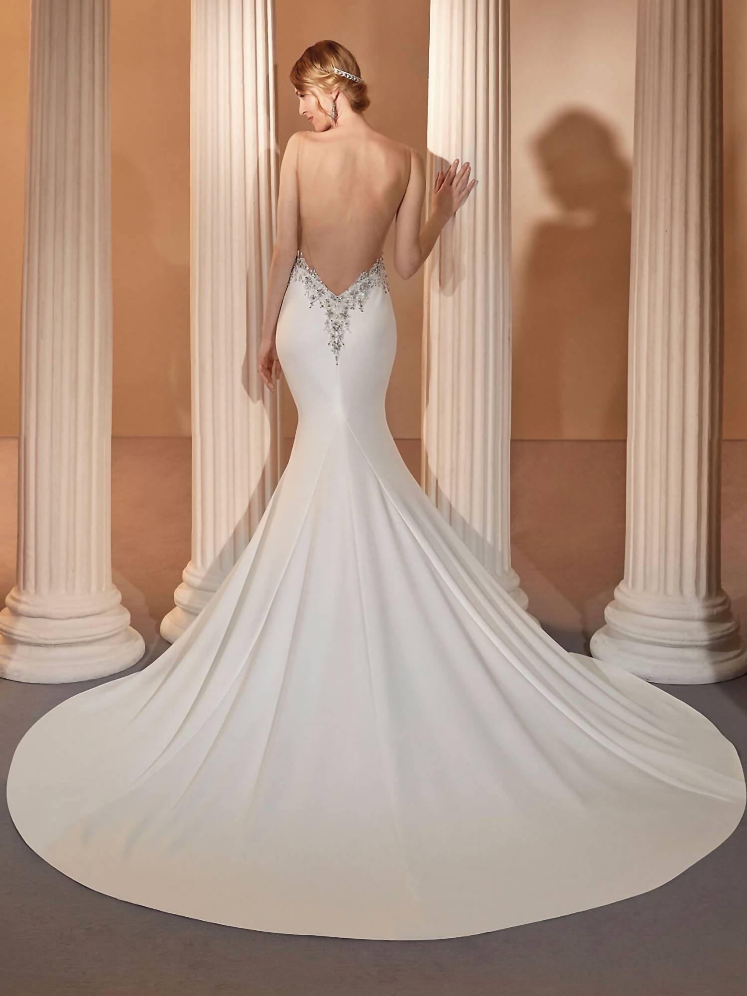 Demetrios - Crepe Plunging Sculptured Gown