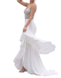 PORTIA&SCARLETT Beaded Fitted Long Evening Gown in white - women's dress - detail view