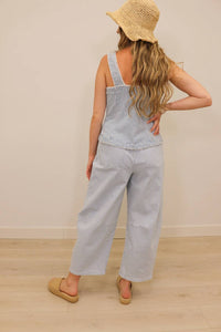 Skies Are Blue - Milta Stripe High Waisted Drawstring Barrel Pants