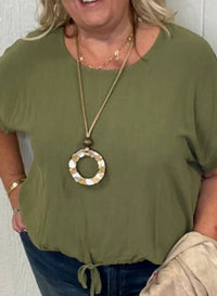 umgee Basic Short Sleeve Top in olive - women's t-shirt