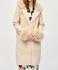 Joseph Ribkoff - Detachable Faux Fur Trim Long Sleeve Coat