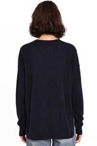 Minnie Rose Long & Lean V Neck Sweater in navy - women's sweater - alternate view
