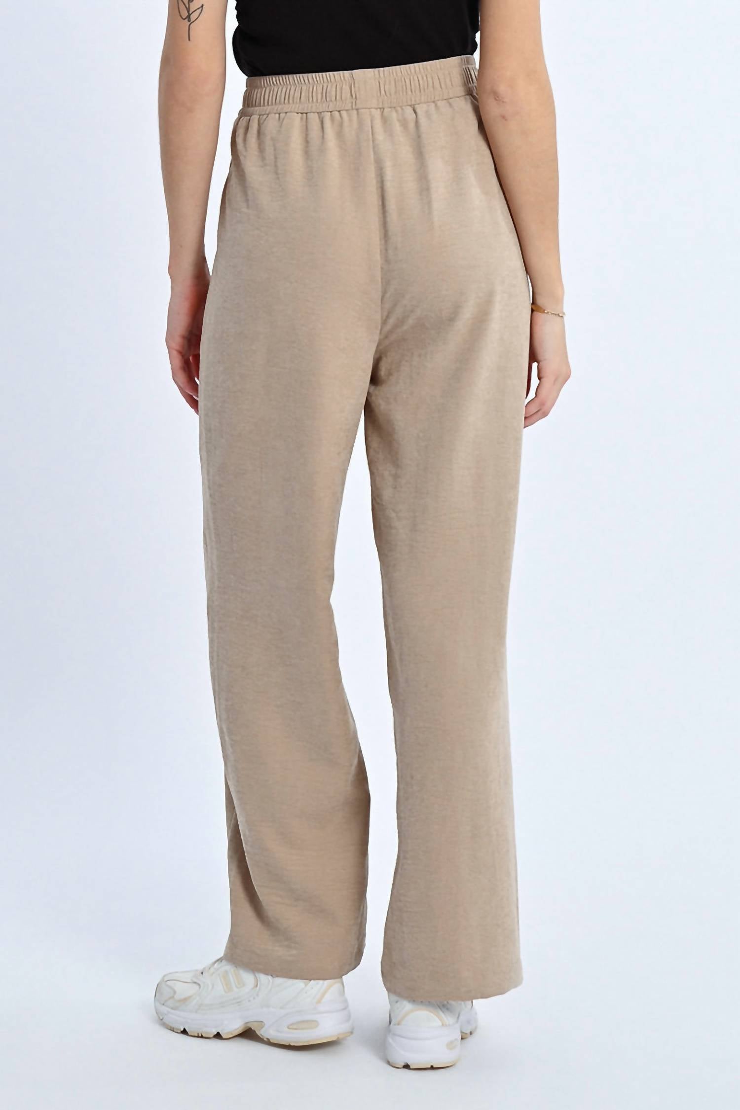 MOLLY BRACKEN Woven Wide Leg Pants in beige 1 - women's pants - detail view