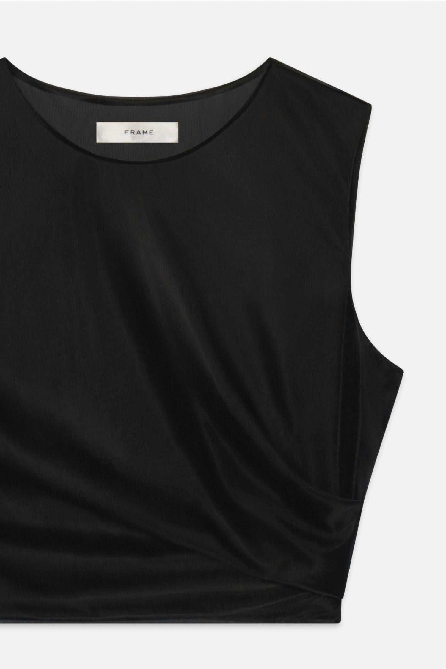 FRAME Women's Mesh Twist Tank in black - women's tank top - detail view