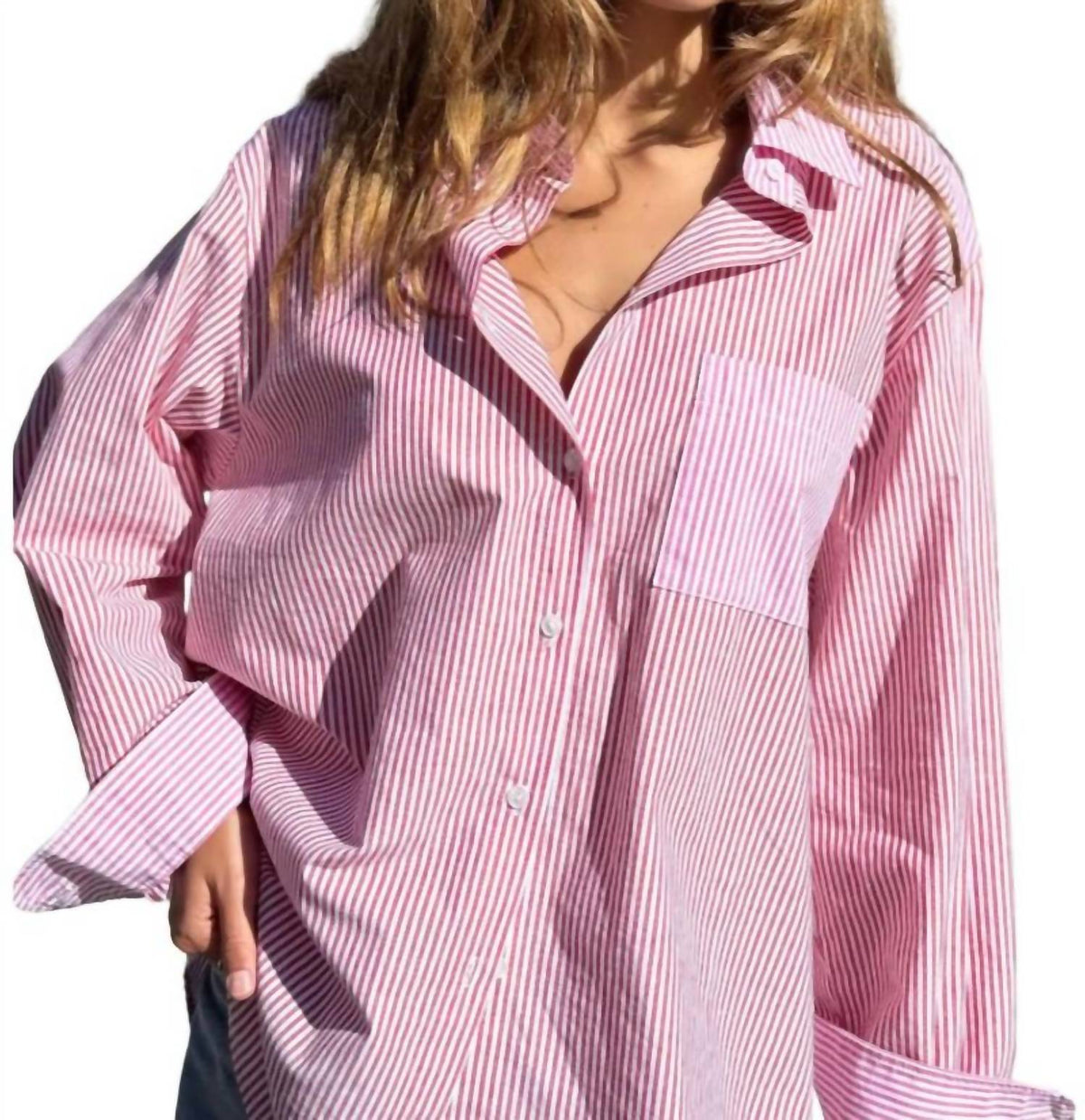 Rose Carmine - Fines Rayures Shirt