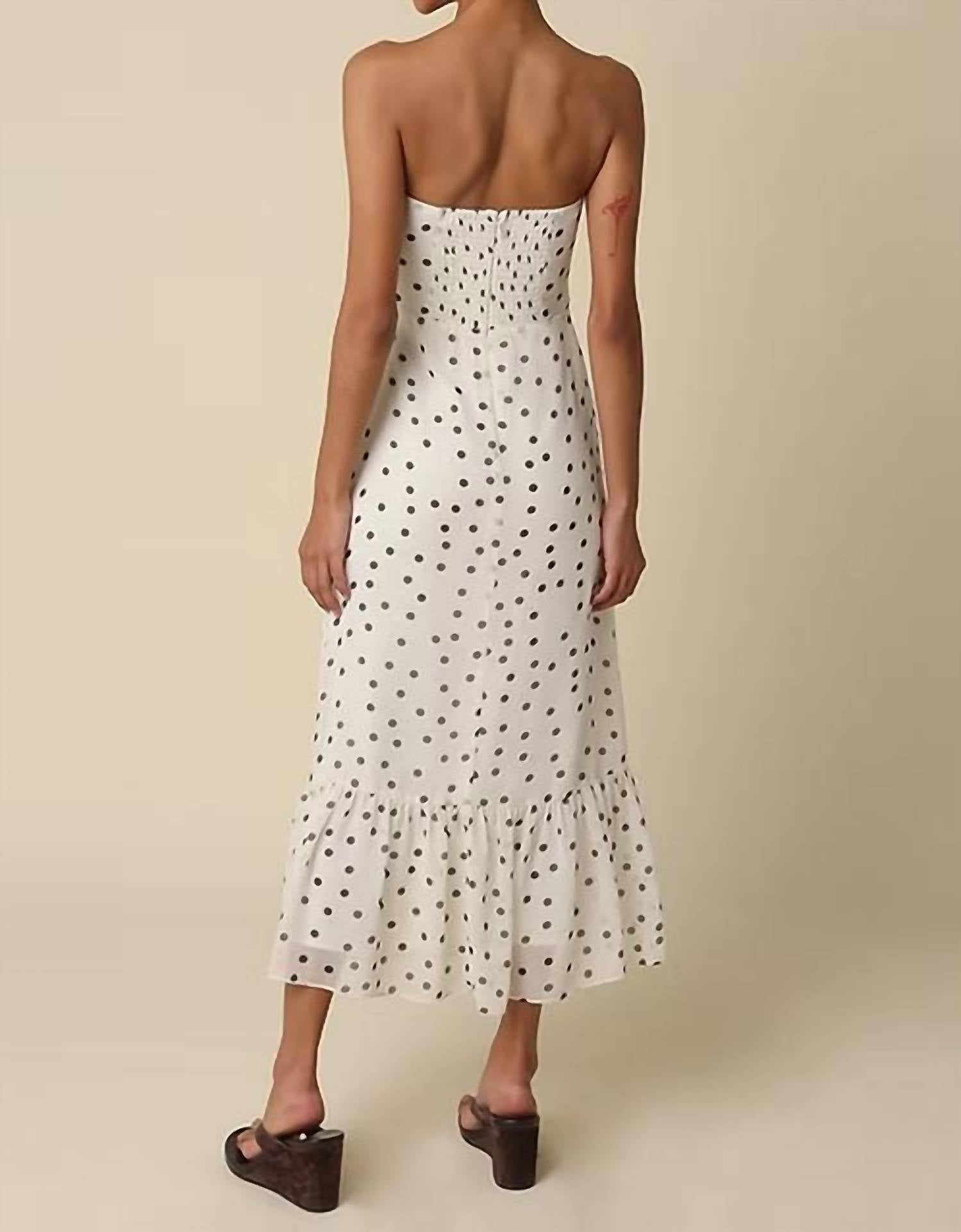 Olivaceous - Polka Dot Strapless Maxi Dress