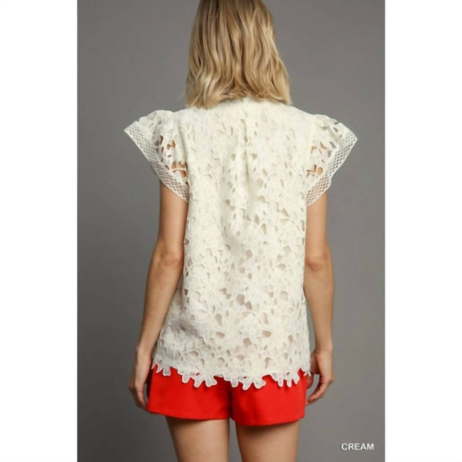 Style Usa - Lace Split Neck Top