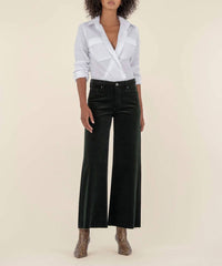 KUT FROM THE KLOTH Meg High Rise Fab Ab Wide-leg Pants in pewter green - women's pants