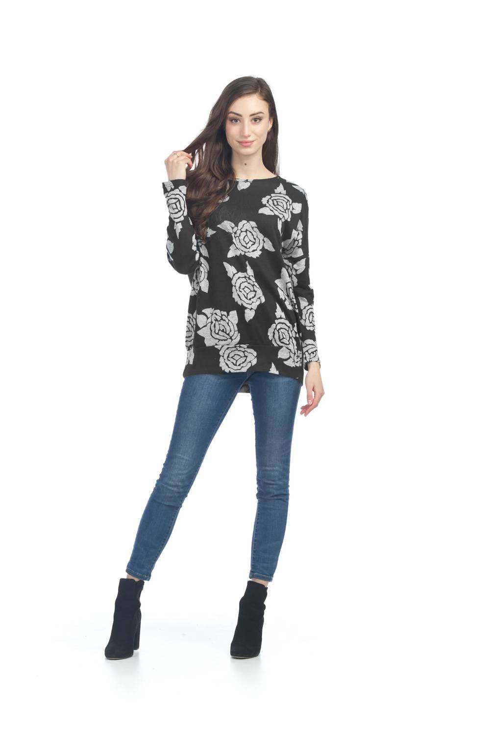 Papillon - Floral Oversized Banded Bottom Sweatshirt