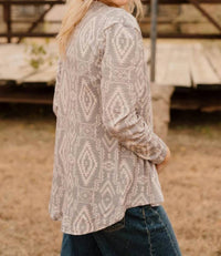 Sterling Kreek Smoke Over Sand Cardigan in beige - women's cardigan - detail view