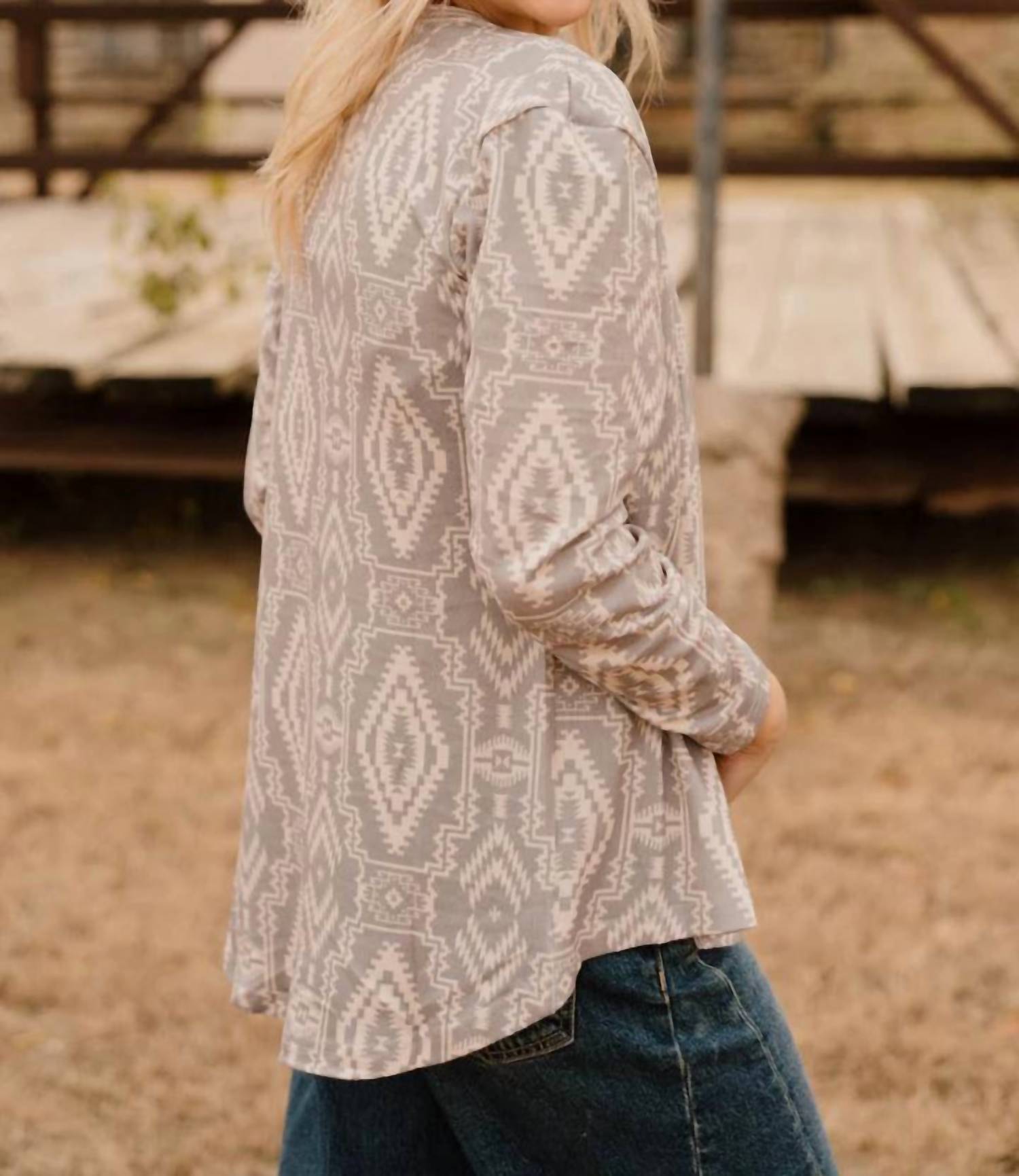 Sterling Kreek Smoke Over Sand Cardigan in beige - women's cardigan - detail view