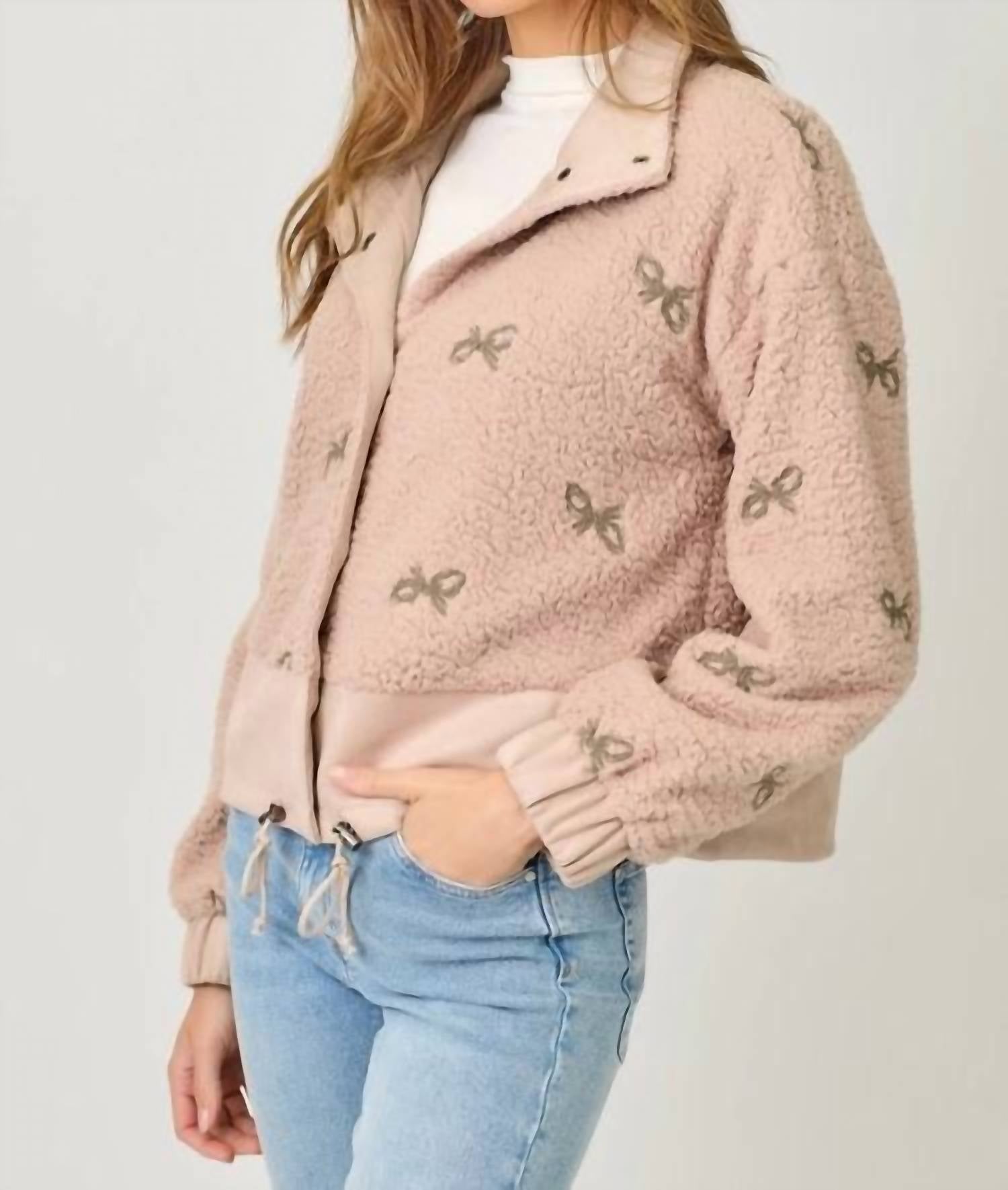 Mystree - Bow Embroidery Mixed Jacket