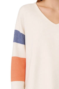 French Kyss - V-neck With Stripe Sleeve Top