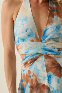 Promesa - Floral Mesh Halter Cut-out Maxi Dress