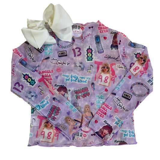 Kids Charm - Girl's Swiftie Mesh Print Long Sleeve Top