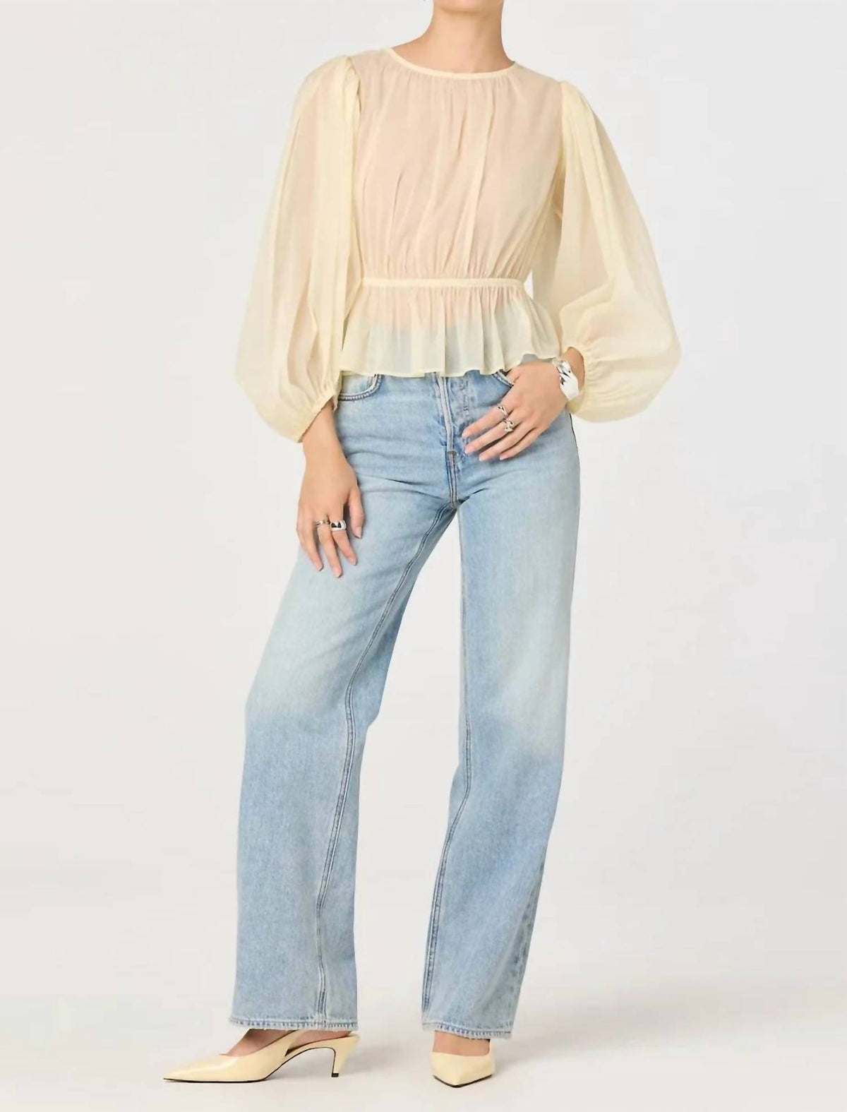 Astr - Amie Sheer Balloon Sleeve Top