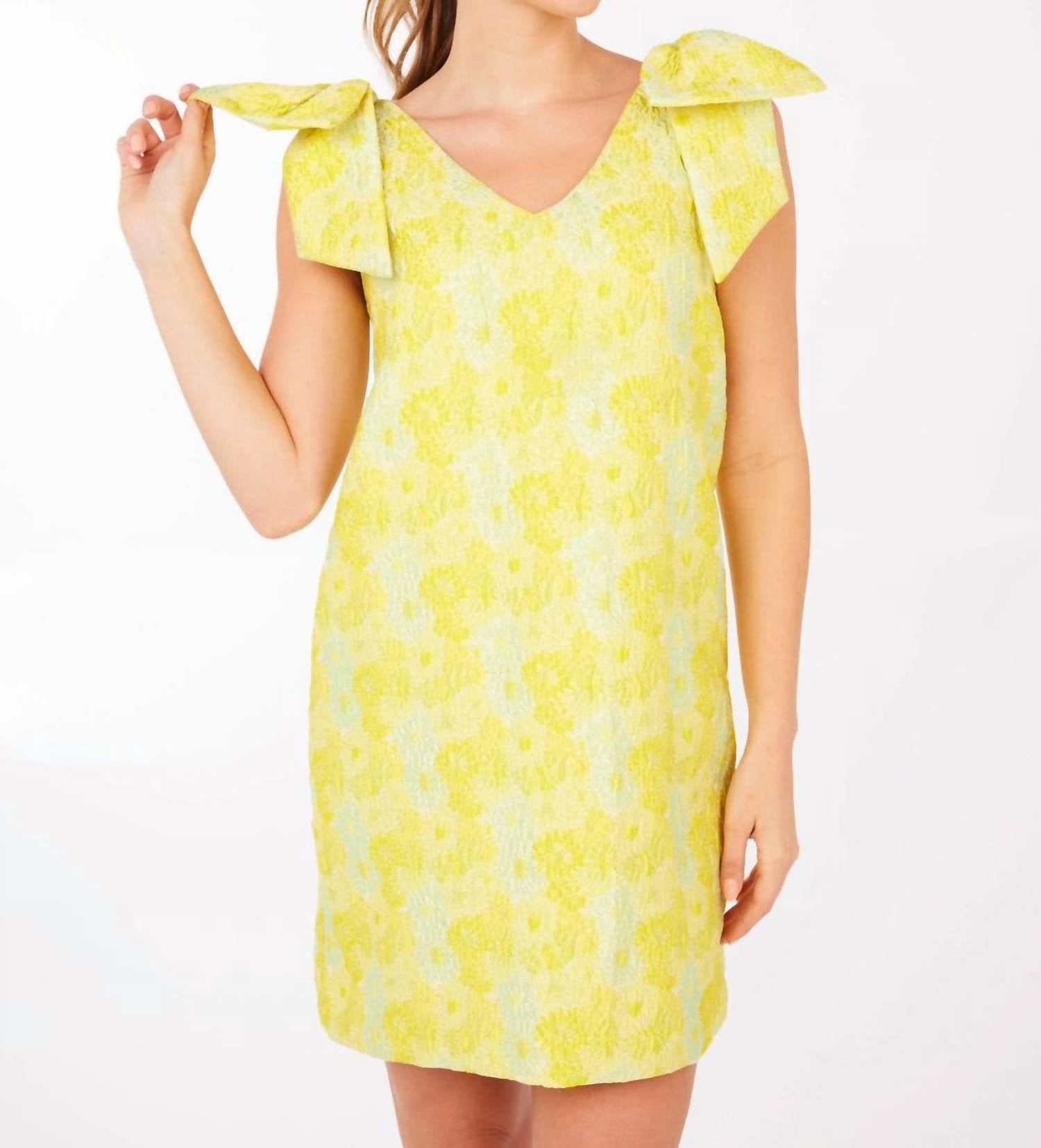 ABBEY GLASS Meredith Dress in yellow sunflower jacquard - women's dress - detail view