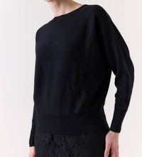 Brodie Cashmere Maldives Boat Neck Sweater in black - women's sweater - detail view
