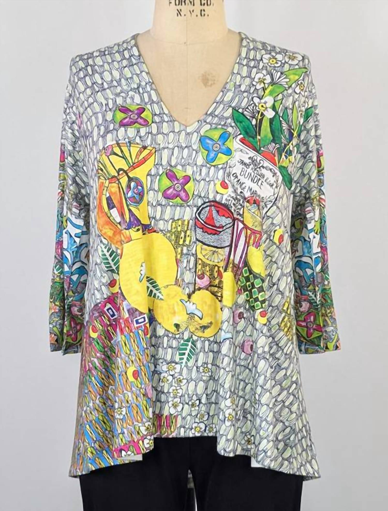 Inoah Women's 3/4 Sleeves Knit Top in asst floral - women's blouse