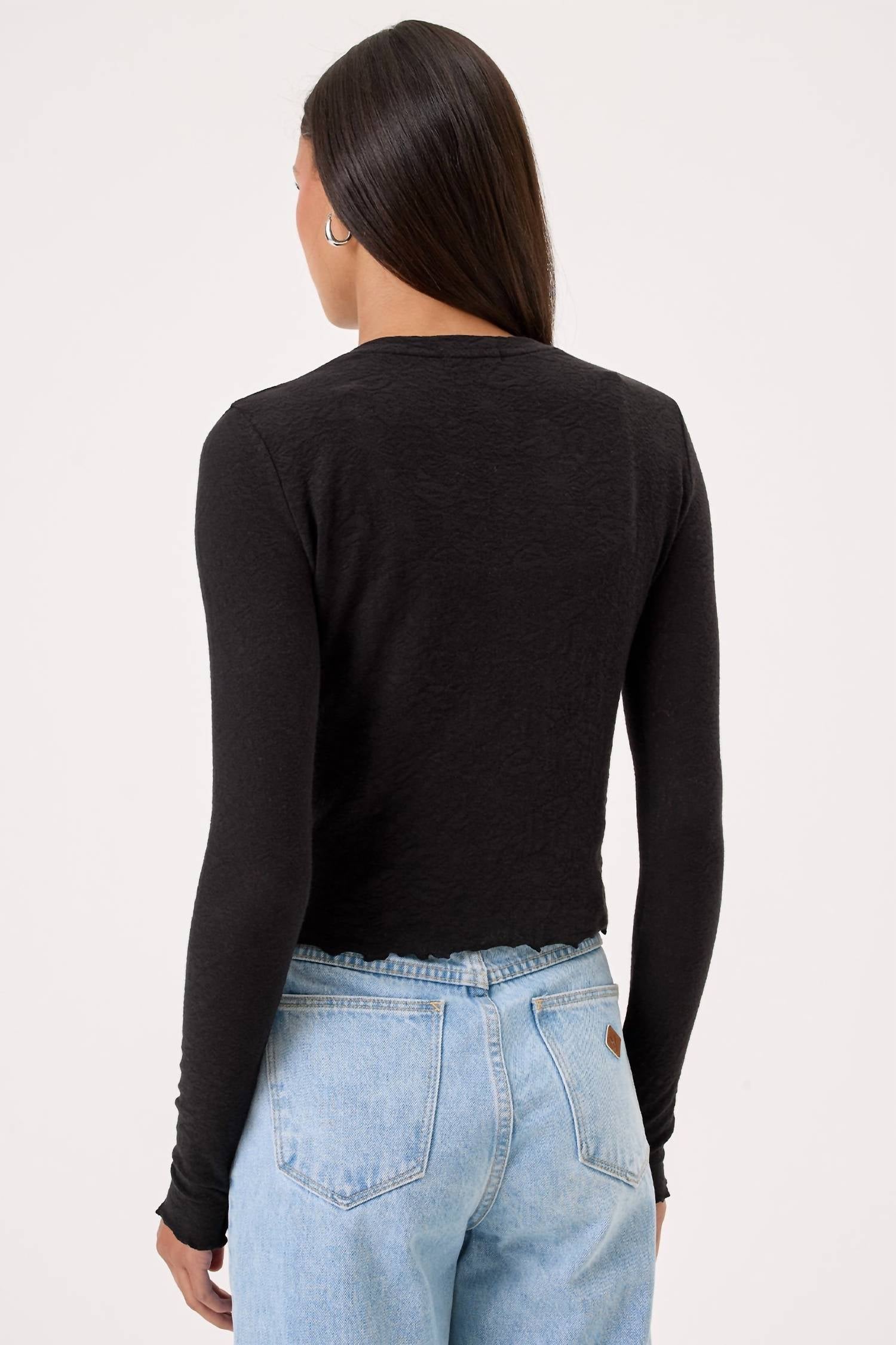 GOLDIE Women's Love Story Cardigan in black - women's long sleeve top - detail view
