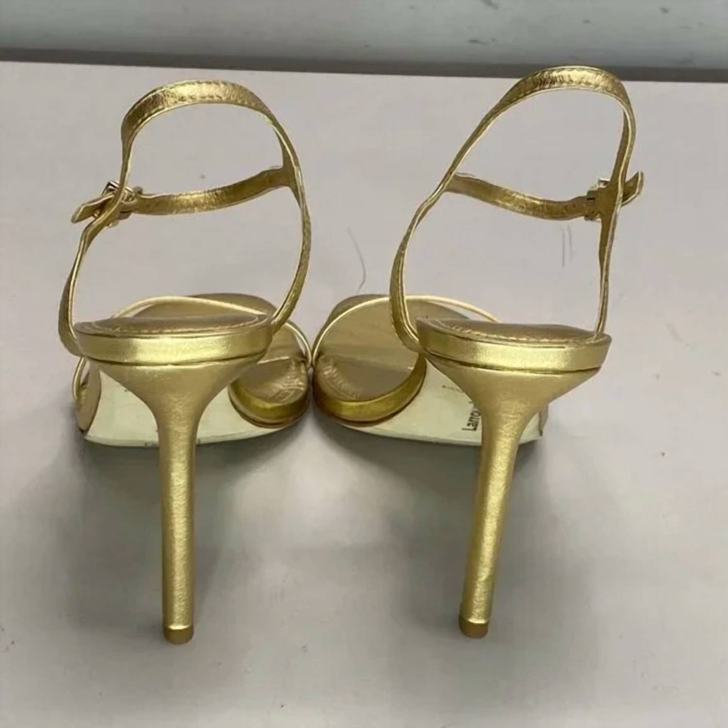 Larroude Women's Venus Stiletto Patent Leather Heel Sandals in gold - women's sandal - alternate view