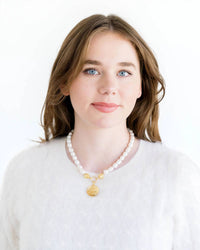 Susan Shaw - Tobacco Leaf Plate On Genuine Large Freshwater Pearl Necklace